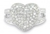 CleverEve Luxury Series Double Bridge Pave Set Diamond Band w/ a Large Pave Set Diamond Heart - 1.10 ct.wt. (in 18K White Gold, 18K Yellow Gold, or Platinum)