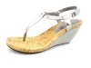 Ralph Lauren Women's Rosalia T Strap Wedge Sandal in Silver Size 8.5
