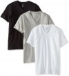 Calvin Klein Men's Classic 3 Pack Short Sleeve V-Neck, White/Black/Heather Grey, Large