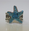 Aqua Blue Crystal Stone Starfish Stretch Ring. Seaside Nautical Nickel Free Fashion Costume Jewelry/Art Jewelry