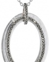 Judith Jack Silver Halo Sterling Silver and Marcasite Hammered Oval Shaky Drop Pendant Necklace, 18