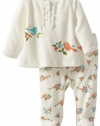 ABSORBA Baby-Girls Newborn Velour Bird Footed Pant Set, White, 3-6 Months