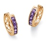 Channel-Set Birthstone 18k Yellow Gold-Plated Huggie-Hoop Earrings- February- Simulated Amethyst