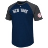 MLB New York Yankees Big Leaguer Fashion Crew Neck Ringer T-Shirt, Navy Heather/Charcoal Heather, Medium