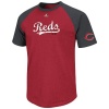 MLB Cincinnati Reds Big Leaguer Fashion Crew Neck Ringer T-Shirt, Red Pepper Heather/Charcoal Heather, X-Large