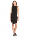 10 Crosby Derek Lam Women's Bonded Wool Jersey Sleeveless Dress with Leather Yoke, Black, 0