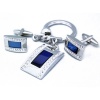 Digabi Men's Jewelry Czech Crystal Wedding Suit Cufflink and Key Ring Set Color Blue Pack of 3