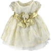 Youngland Golden Lace Dress with Bow 2T- Golden/ Ivory