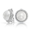 Bling Jewelry Pave Crystal Silver Tone White Dome Faux Pearl Clip On Earrings