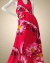 Jennifer Lopez Womens Designer Floral Dress Size Large 12-14 Red Chiffon Caftan Halter