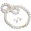 14k Yellow Gold 8-9mm White Hand-picked Genuine Cultured Freshwater Pearl Necklace 18 and Stud Earring Jewelry Set.