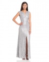 BCBGMAXAZRIA Women's Cain Applique Sequined Long Gown