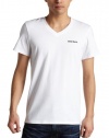 Diesel Men's Michael Essentials Bold Logo V-Neck T-Shirt,White,Medium