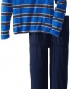 Splendid Littles Boys 2 7 Toddler Heathered Oatmeal Navy Stripe V-Neck Pant Set, Pier, 6X