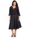 Jessica Howard Women's Plus-Size 3/4 Sleeve Collared Flare Dress, Black, 16W