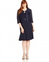 Jessica Howard Women's Plus-Size Two Piece 3/4 Sleeve Jacket with Sleeveless Empire Waist Dress, Navy, 18W