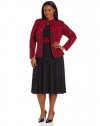 Jessica Howard Women's Plus-Size 2 Piece Mandarin Collar Jacket with Side Ruched Waist Dress, Black/Red, 14W