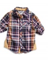 GUESS Kids Boys baby boy long-sleeve plaid shirt with solid trim (12-24m), PLAID (12M)