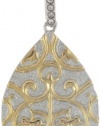 18k Yellow Gold Plated Sterling Silver Two-Tone Swarovski Crystal Filigree Teardrop Pendant Necklace, 18