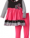 Rare Editions Baby Girls Infant Knit To Corduroy Legging Set, Black/Fuchsia, 12 Months