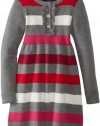 Nautica Girls 2-6X Long Sleeve Multi Stripe Dress, Medium Grey Heather, 6