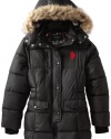 U.S. Polo Association Girls 7-16 Bubble Parka with Faux Fur Trimmed Hood