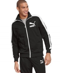 Keep it classic with the cat and rock the old school style of this iconic track jacket from Puma. Keep it classic with the cat and rock the old school style of this iconic track jacket from Puma.
