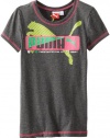 PUMA Girls 7-16 Short Sleeve Logo Classic Tee, Charcoal Gray, Large