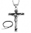 Forfamily Stainless Steel Jesus Christ Crucifix Cross Mens Pendant Necklace 20'' Chain+Black Cord+Gift Box