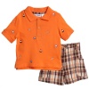 BT Kids Infant Baby Boys 2 Piece Orange Pirate Polo Shirt Plaid Shorts Set