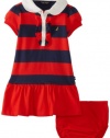 Nautica Baby-Girls Infant Rugby Dress with Double Ruffle Placket, True Red, 12 Months