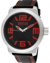 Men's Round Watch Case Color: Siver, Hand Color: Silver Tone and Red Hour and Minute