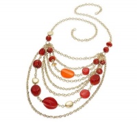 Style&co. Necklace, 32 Gold-Tone Coral Bead Multi-Chain Swag Necklace Style&co. Necklace, 32 Gold-Tone Coral Bead Multi-Chain Swag Necklace