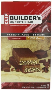 Clif Bar Builder's Bar, Variety Pack, 9 Chocolate and 9 Chocolate Peanut Butter, 2.4-Ounce Bars, 18 Count