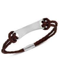 It's a wrap. This trendy, yet understated, men's wrap bracelet features two brown leather bands and a stainless steel plate and accents for a stylish last-minute touch. Approximate length: 8-1/4 inches.