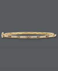 Slim, sparkly and perfect for stacking. Le Vian's stunning bangle bracelet combines round-cut white diamonds (1/2 ct. t.w.) and chocolate diamonds (5/8 ct. t.w.) in a rich 14k gold setting. Bracelet features a hinge clasp. Approximate length: 7-1/2 inches. Slim, sparkly and perfect for stacking. Le Vian's stunning bangle bracelet combines round-cut white diamonds (1/2 ct. t.w.) and chocolate diamonds (5/8 ct. t.w.) in a rich 14k gold setting. Bracelet features a hinge clasp. Approximate length: 7-1/2 inches.
