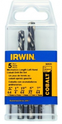 Irwin 30520 5 Piece Left Hand Cobalt 5/64-Inch to 19/64-Inch Cobalt Twist Drill Bit Assortment Irwin 30520 5 Piece Left Hand Cobalt 5/64-Inch to 19/64-Inch Cobalt Twist Drill Bit Assortment