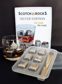 Scotch Rocks Silver Edition Gift Box. Set of 6 Stainless Steel Ice Cubes with Tongs Scotch Rocks Silver Edition Gift Box. Set of 6 Stainless Steel Ice Cubes with Tongs