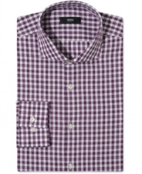 Get squared away. This Hugo Boss dress shirt takes a casual pattern and dresses it up for your nine-to-five rotation. Get squared away. This Hugo Boss dress shirt takes a casual pattern and dresses it up for your nine-to-five rotation.