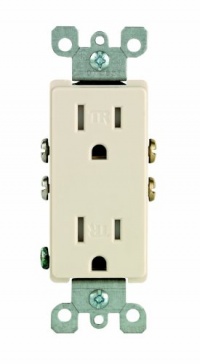 Leviton T5325-T 15 Amp 125 Volt, Tamper Resistant, Decora Duplex Receptacle, Straight Blade, Grounding, Light Almond Leviton T5325-T 15 Amp 125 Volt, Tamper Resistant, Decora Duplex Receptacle, Straight Blade, Grounding, Light Almond