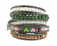 Colorful Bohemian Beaded Wrap Bracelet on Khaki Green Leather; 39 Inch Long 5x Wrap Bracelet, Gift Box Colorful Bohemian Beaded Wrap Bracelet on Khaki Green Leather; 39 Inch Long 5x Wrap Bracelet, Gift Box