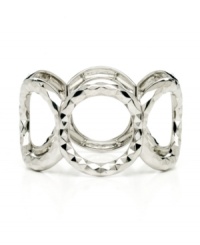 A simple look that provides maximum style. Nine West's stretch bracelet slips easily over the wrist and adds shapely style with its O-shaped design and faceted edges. Crafted in silver tone mixed metal. Approximate diameter: 2-1/4 inches. A simple look that provides maximum style. Nine West's stretch bracelet slips easily over the wrist and adds shapely style with its O-shaped design and faceted edges. Crafted in silver tone mixed metal. Approximate diameter: 2-1/4 inches.