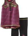 PUMA Girls 2-6X Stripe Henley Tank Set, Black, 5