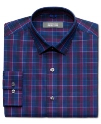 Plaid pops and you're sure to be noticed in this slim-fit dress shirt from Kenneth Cole Reaction. Plaid pops and you're sure to be noticed in this slim-fit dress shirt from Kenneth Cole Reaction.