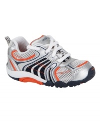 Easy does it. Even when he's running at full speed, these shoes from Stride Rite will help him keep his balance. Easy does it. Even when he's running at full speed, these shoes from Stride Rite will help him keep his balance.