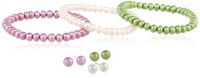 6-7mm Freshwater Cultured Colored Button Pearl Stretch Bracelet and Sterling Silver Studs 6-Piece Set, 7.5 6-7mm Freshwater Cultured Colored Button Pearl Stretch Bracelet and Sterling Silver Studs 6-Piece Set, 7.5