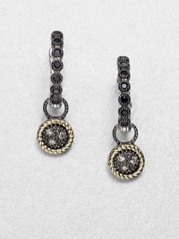 From the Zasha Collection. Unique grey diamonds add sparkle to this 14k gold and blackened sterling silver design. Grey diamonds, .06 tcw14k goldBlackened sterling silverSize, about .47Hoop baleImported Please note: Earrings sold separately. From the Zasha Collection. Unique grey diamonds add sparkle to this 14k gold and blackened sterling silver design. Grey diamonds, .06 tcw14k goldBlackened sterling silverSize, about .47Hoop baleImported Please note: Earrings sold separately.