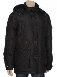 Guess Mens Down Puffer Zip Up Jacket Hoodie Large L Black Metal Snap Front Guess Mens Down Puffer Zip Up Jacket Hoodie Large L Black Metal Snap Front
