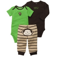 Carters Daddy's Little Guy Monkey Bodysuit Set GREEN 6 Mo Carters Daddy's Little Guy Monkey Bodysuit Set GREEN 6 Mo