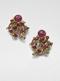 An aquatic-inspired piece with faceted stones and glass pearls on an coral-shaped branch setting. Pewter and brassGlass stones and pearlsLength, about 1.6 Clip-on backMade in USA An aquatic-inspired piece with faceted stones and glass pearls on an coral-shaped branch setting. Pewter and brassGlass stones and pearlsLength, about 1.6 Clip-on backMade in USA
